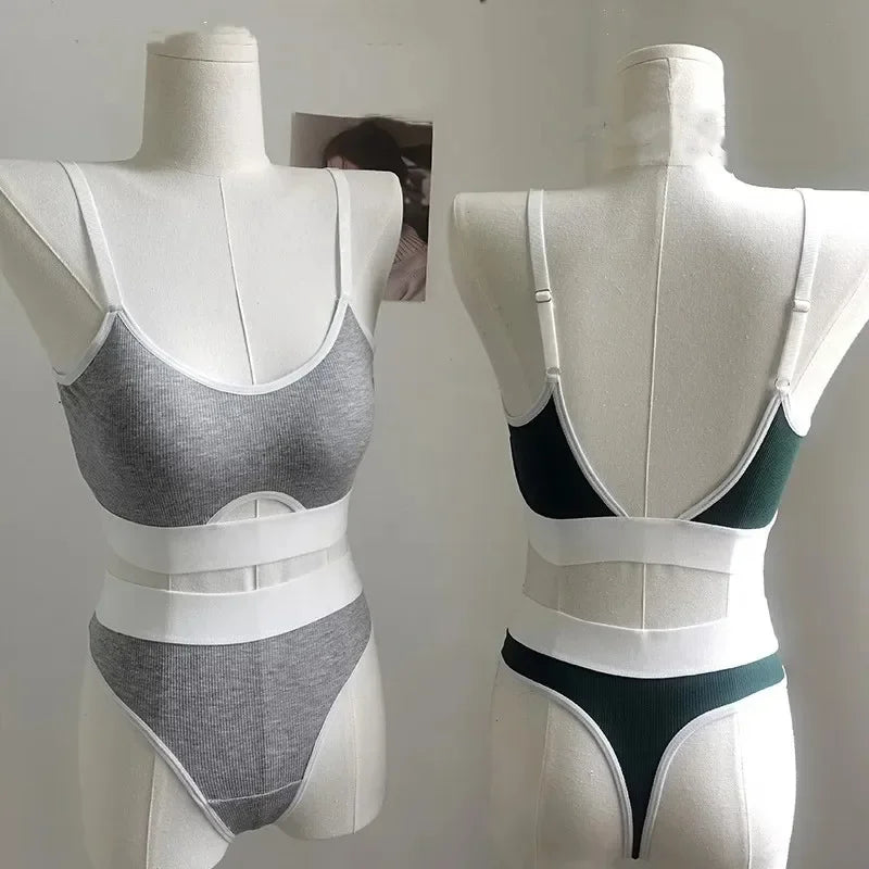Seamless Bras Sports Bra And Panties Set Women Hollow Out Cotton Underwear U Back Push Up Bras Comfort Sexy Lingerie Set - Tasawoq