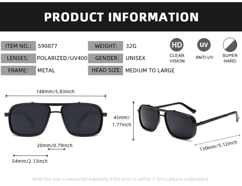 Luxury Rectangle Men's Sunglasses Retro Metal Steam Punk Sun Glasses Male Classic Outdoor Driving Shades Summer Glasses - Tasawoq