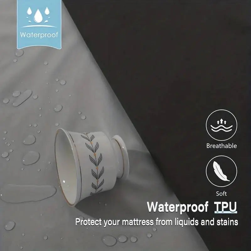 Safe Waterproof Mattress Protector, Soft Comfortable Breathable Solid Color Bedding Mattress Cover Fitted, Machine Washable - Tasawoq