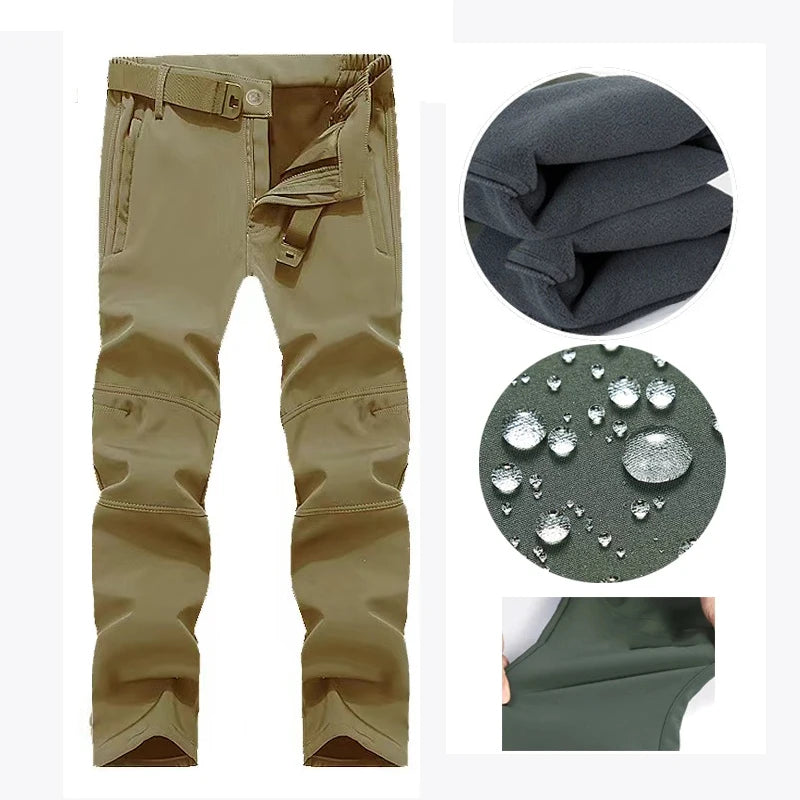 Men's Autumn Winter SoftShell Fleece Waterproof Jackets Male Hood Coats Fishing Hiking Camping Climbing Skiing Pants Trousers - Tasawoq