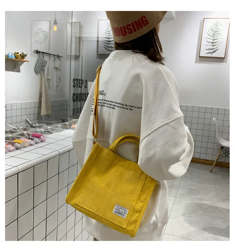 Women Handbag Simple Corduroy Portable Large Capacity HandBag Ins Fashion Trend Small Square Handbag Single Shoulder Bags - Tasawoq