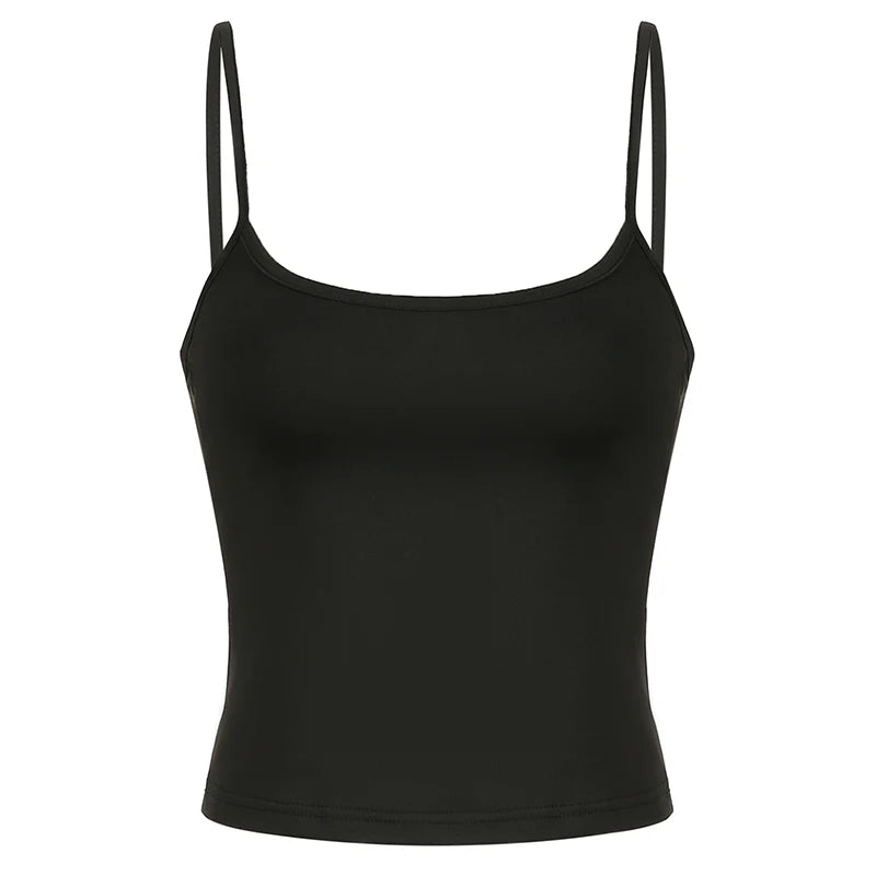 CIBBAR Basic Solid Camis Summer Casual Sleeveless Spaghetti Strap Top Women Harajuku All-match Cropped Tops y2k Vintage Clothing - Tasawoq