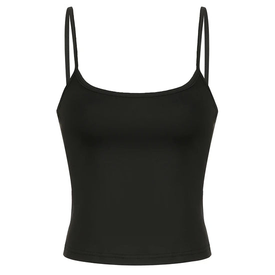CIBBAR Basic Solid Camis Summer Casual Sleeveless Spaghetti Strap Top Women Harajuku All-match Cropped Tops y2k Vintage Clothing - Tasawoq