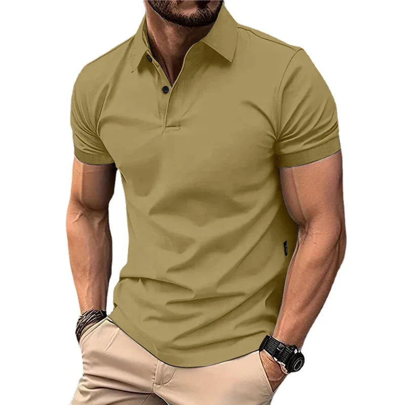 Summer Men's Solid Color Polo Shirt Short Sleeve Lapel Button Tshirts for Men Casual Streetwear Lightweight Jogging Tops - Tasawoq