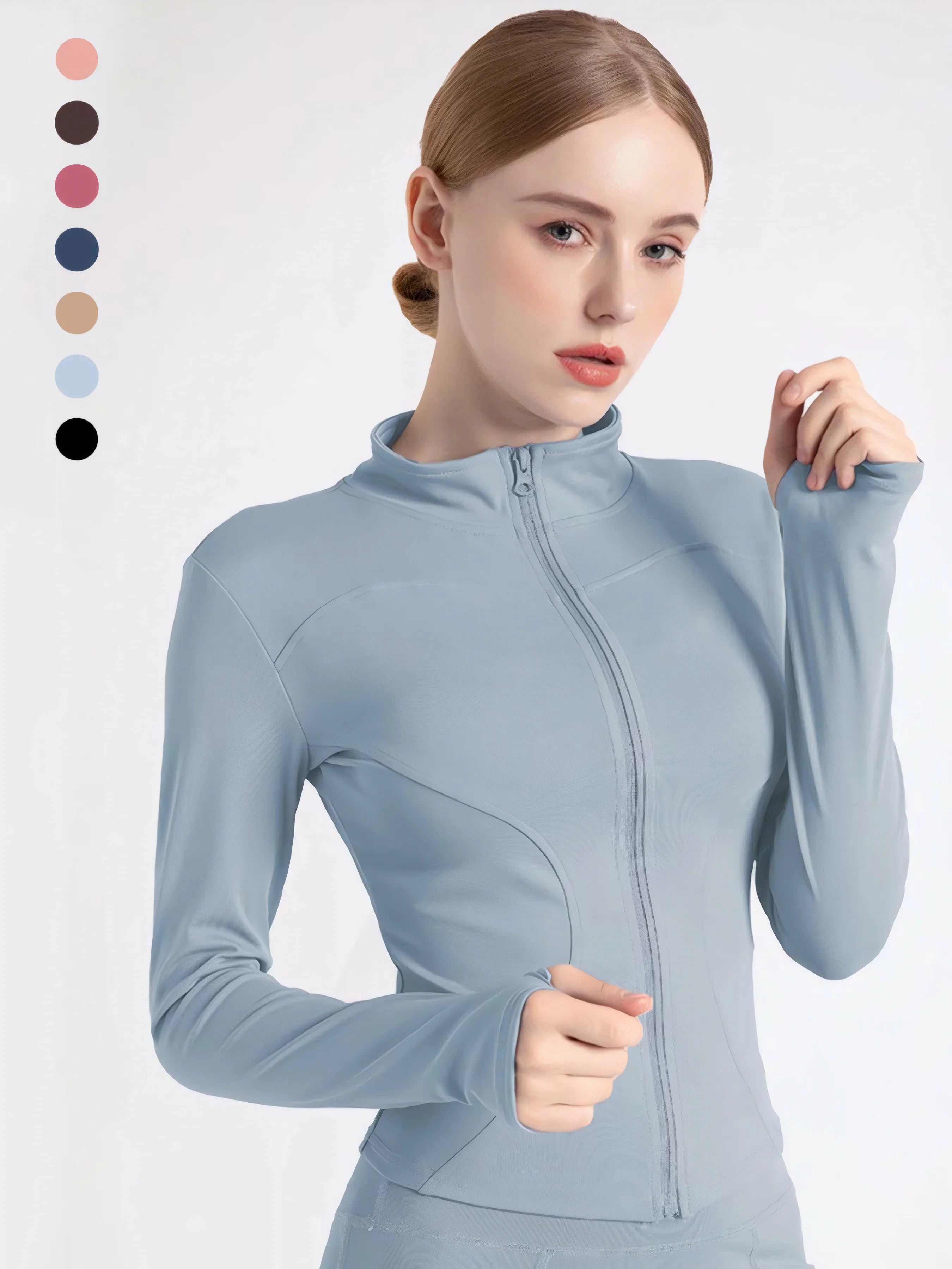 High Quality Waist Slimming Training Tops Women's Tight Stand Collar Full Zipper long Sleeves Fitness Running Yoga shirts - Tasawoq