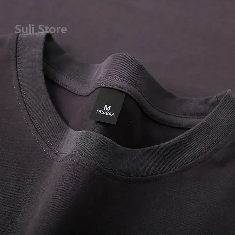 600g Heavy-duty Cotton Short Sleeved T-shirt for Men's Fashion Pure Cotton Thickened Short Sleeved Half Sleeved Tee - Tasawoq