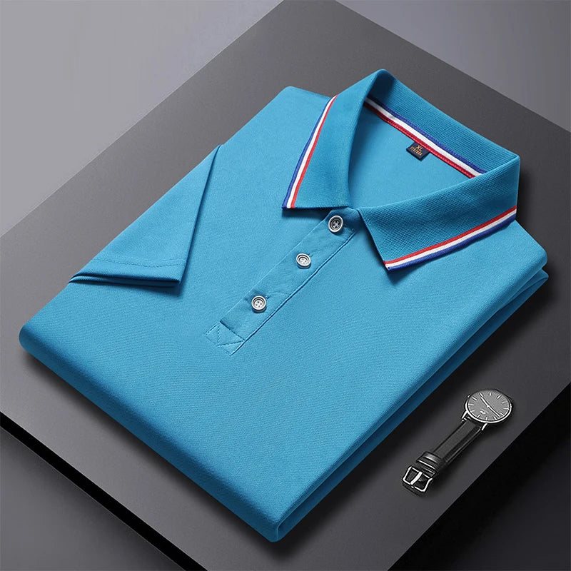2024 Solid Color Polo Shirt Men's Business Polo Collar Half sleeved Top 2024 Summer Casual Short sleeved T-shirt for Men an - Tasawoq