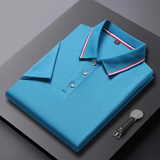 2024 Solid Color Polo Shirt Men's Business Polo Collar Half sleeved Top 2024 Summer Casual Short sleeved T-shirt for Men an - Tasawoq