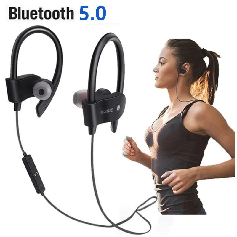 Wireless Headphones Earloop Ear Hook Earbuds Wireless Bluetooth Headset Handsfree Neckband With Mic Bluetooth Earphones - Tasawoq