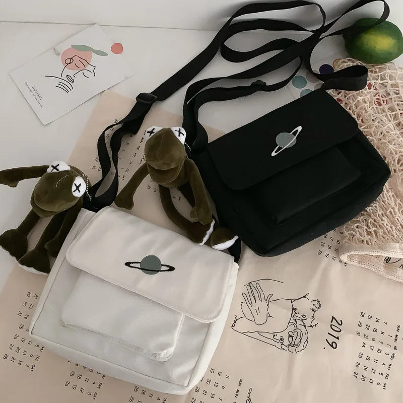 Casual Collage Student Messenger Bag Women Small Bag Canvas Shoulder Bag For Women Print Crossbody Bags Bolsas Sac - Tasawoq