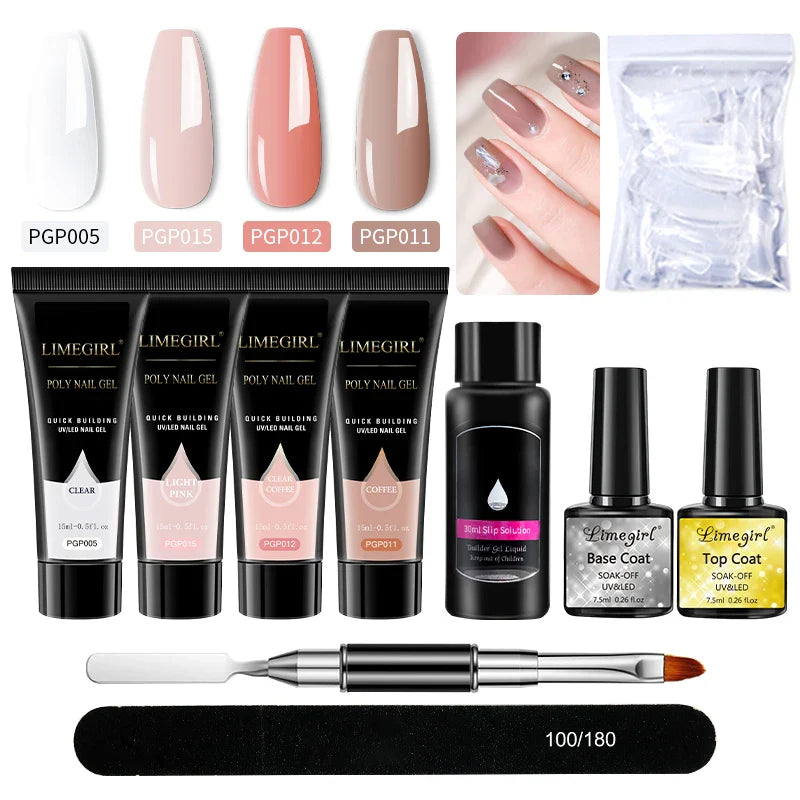 Nail Art Limegirl Kit Poly Nail Gel Extending Soaking Gel Kit Nail Art Acrylic Gel Varnish Kit For Novices Semi Permanent Gel So - Tasawoq
