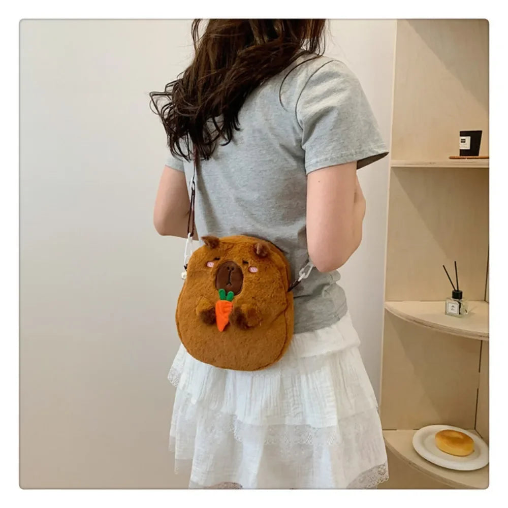 Large Capacity Capybara Plush Shoulder Bag Cartoon Capybara Handbag Unisex Capybara Handbag - Tasawoq