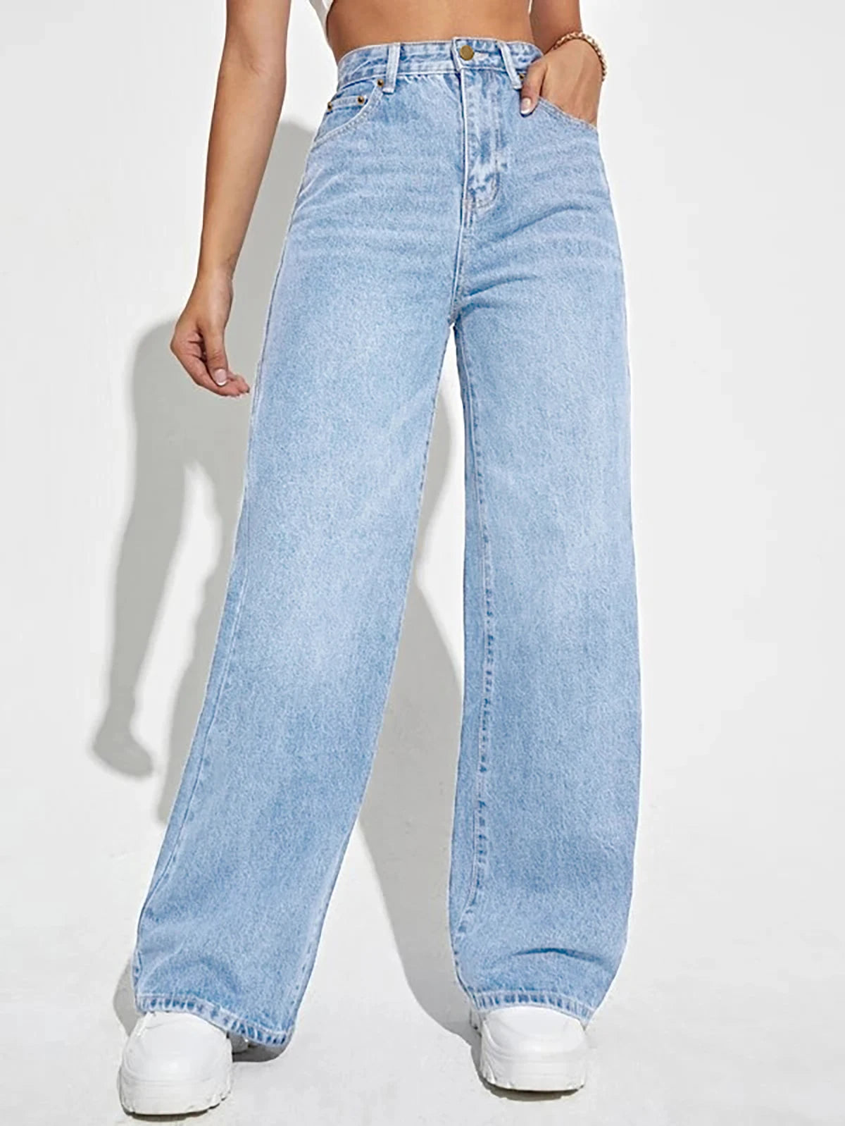 2024 new women's wear European and American loose Denim wide leg pants slimming high waist all-match jeans for women - Tasawoq