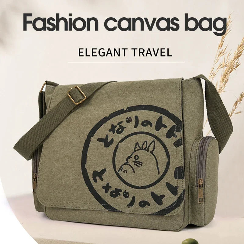 Vintage Cartoon Women Canvas Messenger Bag Large Capacity Tote Bag Women Shoulder Handbag - Tasawoq