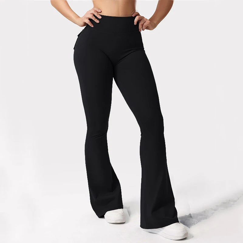 2024 Newest Women Wide Leg High Stretch Yoga Leggings Naked Feeling Compression Fitness Workwear with pockets Yoga Pant ﻿ - Tasawoq