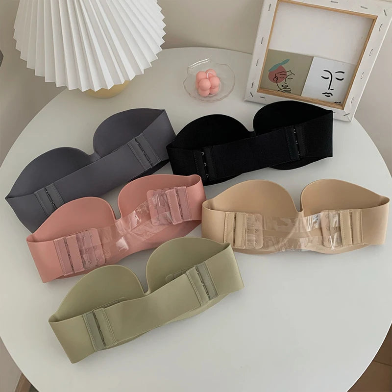 FINETOO Front Closure Sexy Push Up Bra Women Invisible Bras Underwear Lingerie For Female Brassiere Strapless Seamless Bralette - Tasawoq