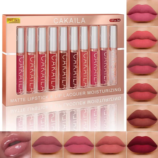 10/6 PCS Lipstick Set Matte Nude Liquid Lip Stain Makeup for women Non stick Cup Lip Gloss Waterproof Long lasting Cosmetics - Tasawoq