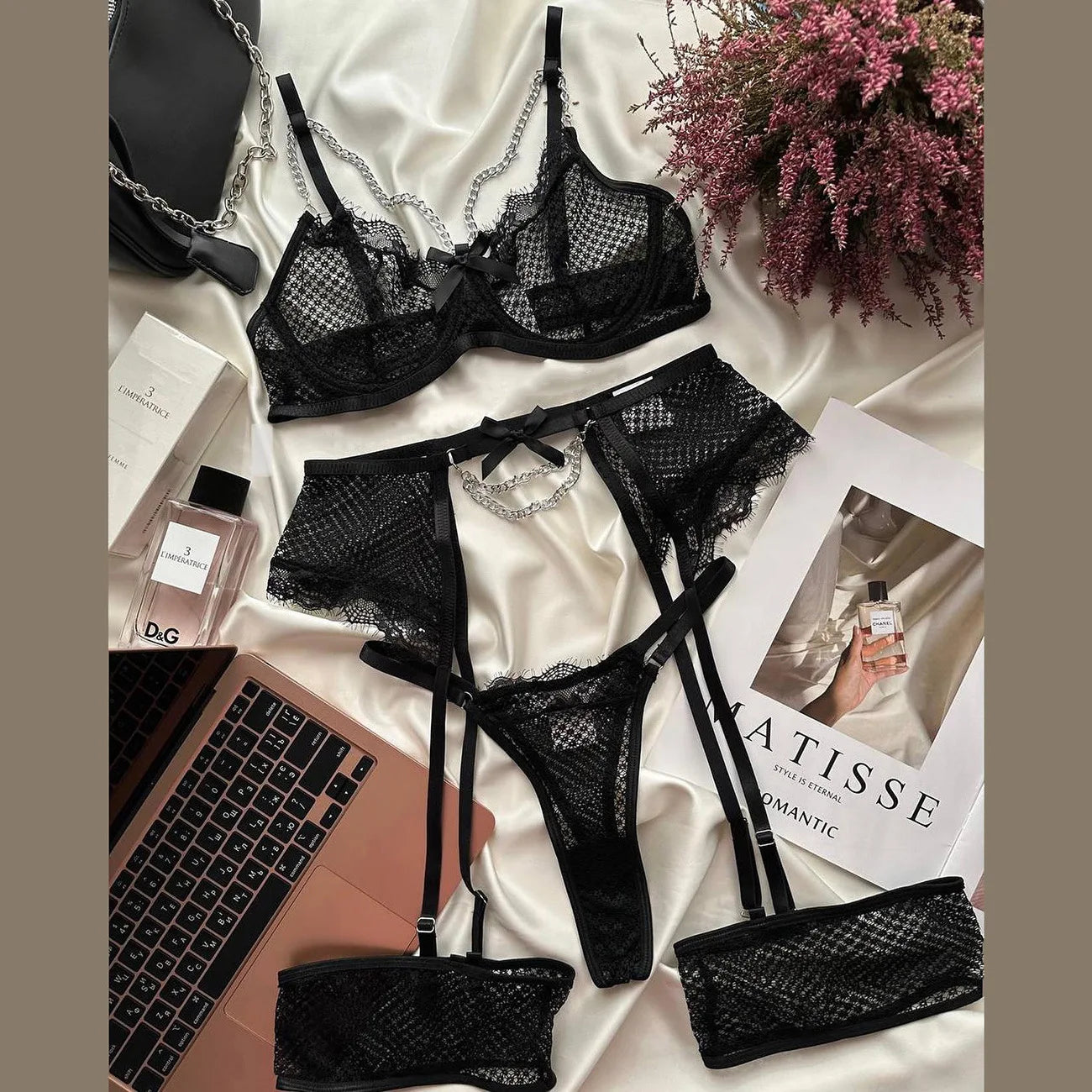 Lingerie Underwear Bras Sets Lace Garter Lingerie Women Intimates 2024 Underwire Bra And Panty Thongs Ladies Underwear Set - Tasawoq