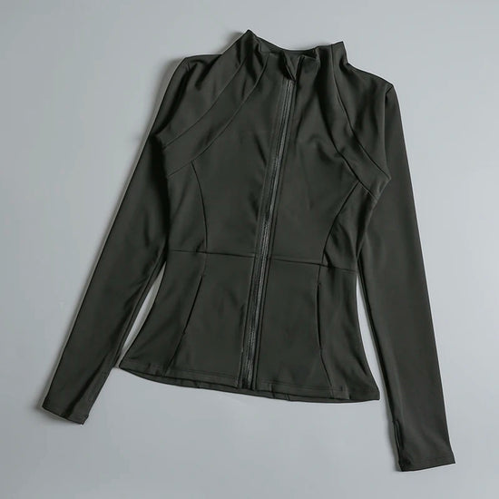 New yoga wear ladies coat round high elastic loose exercise yoga fitness long sleeve stand-up collar yoga tops - Tasawoq