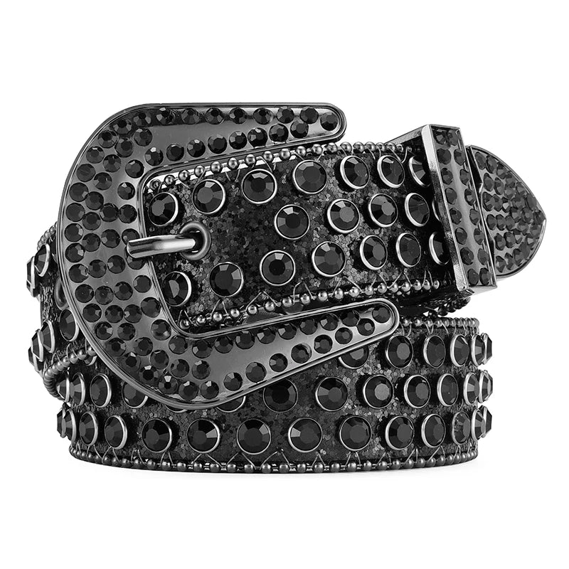 Men's Jeans Rhinestone Large Size Belt Women's Belt Western Denim Shiny Rivet Design Leather HipHop Punk Rock Y2K Style Belt - Tasawoq