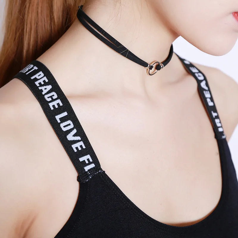 Women Letter Strap Sports Bra Sexy Seamless Fitness Underwear Elastic Slim Crop Top Breathable Push Up Yoga Vest Sportswear - Tasawoq
