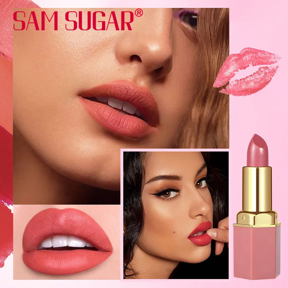6 Colors Gold Bar Tube Lipstick Matte Texture Pearlescent Glitter Velvet Lipstick Valentine's Day Gift 1PCS - Tasawoq