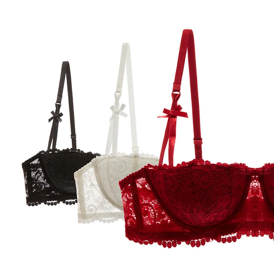 1/2 Half Cup Bras For Women Plus Size Lingerie Red Thin Underwear Cotton Sexy Push Up Balconette Bra Top Black White A B C D Cup - Tasawoq