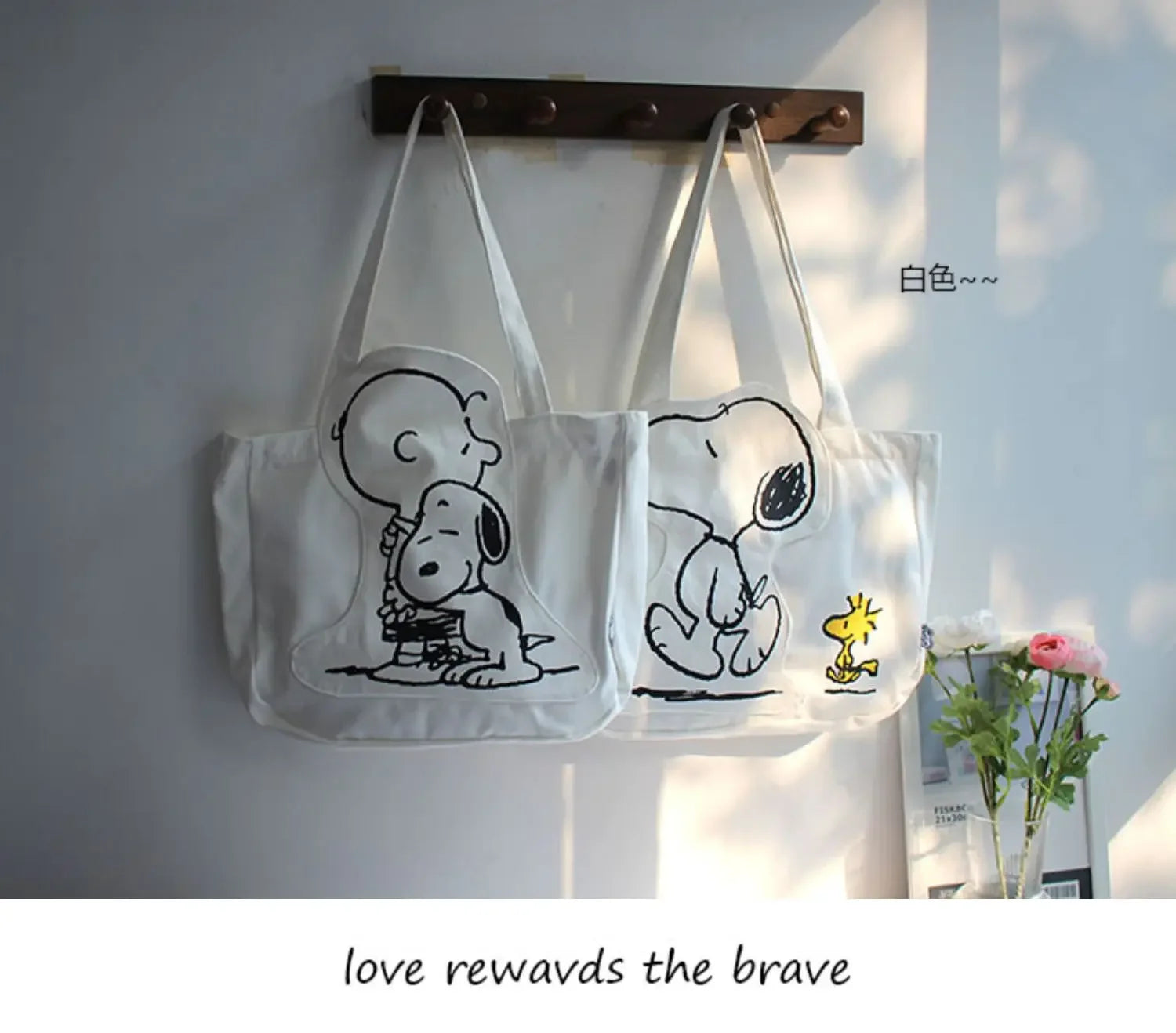 New Cartoon Fashion Snoopy Canvas Shoulder Bag Casual Cute Large Capacity Female Student Tuition Crossbody Bag - Tasawoq