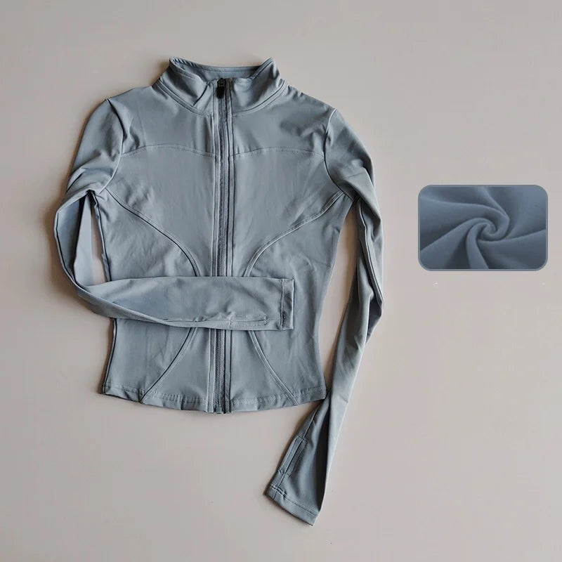 Outdoor Sports Long Sleeved Women Slim Yoga Clothes Quick Dry Zipper Cardigan Stand Up Collar Jacket Running Fitness Jacket Top - Tasawoq