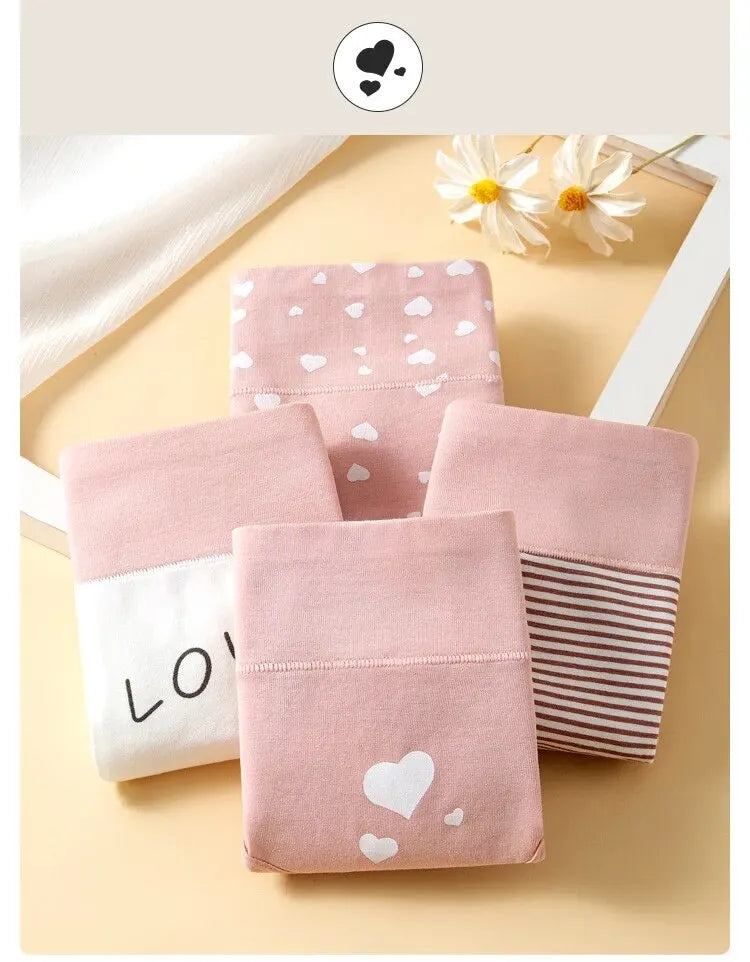 4Pcs Women's Panties High Waist Underwear Fashion Print Girls Briefs Breathable Cotton Panty Plus Size M-5XL Female Lingerie - Tasawoq
