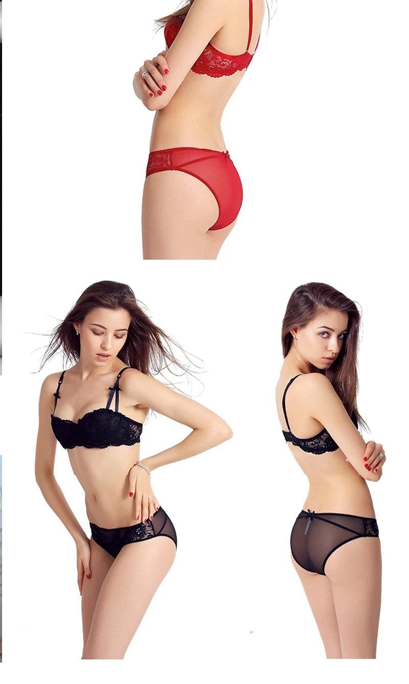 1/2 Half Cup Bras For Women Plus Size Lingerie Red Thin Underwear Cotton Sexy Push Up Balconette Bra Top Black White A B C D Cup - Tasawoq
