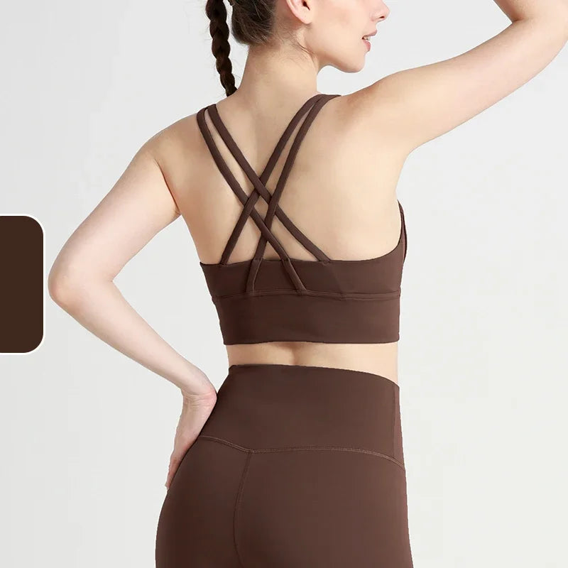 New Summer Sexy Sports Bras Women Fitness Vest Sports Top Cross Back Yoga Bra Running Fitness Breathable Shockproof Yoga Bra - Tasawoq
