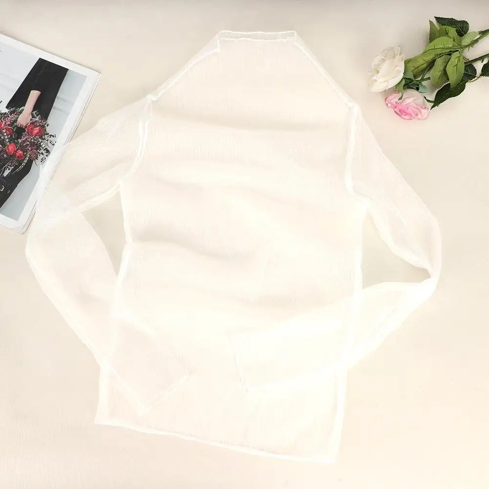Sexy Women Mesh T-Shirts See-Through Perspective Tshirt Sunscreen Tops Long Sleeve Bottoming Shirts Club Party Black Tee Shirts - Tasawoq