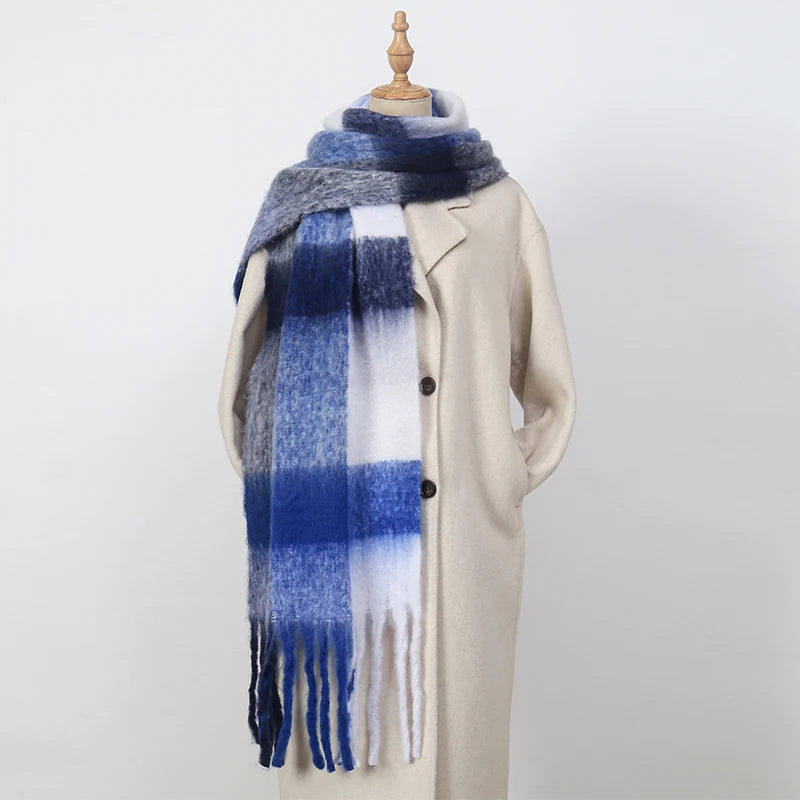 2025 Winter Thick Warm Scarf Women Cashmere Shawl and Wraps Pashmina Neckerchief Bufanda Female Rainbow Hairy Tessel Echarpe New - Tasawoq