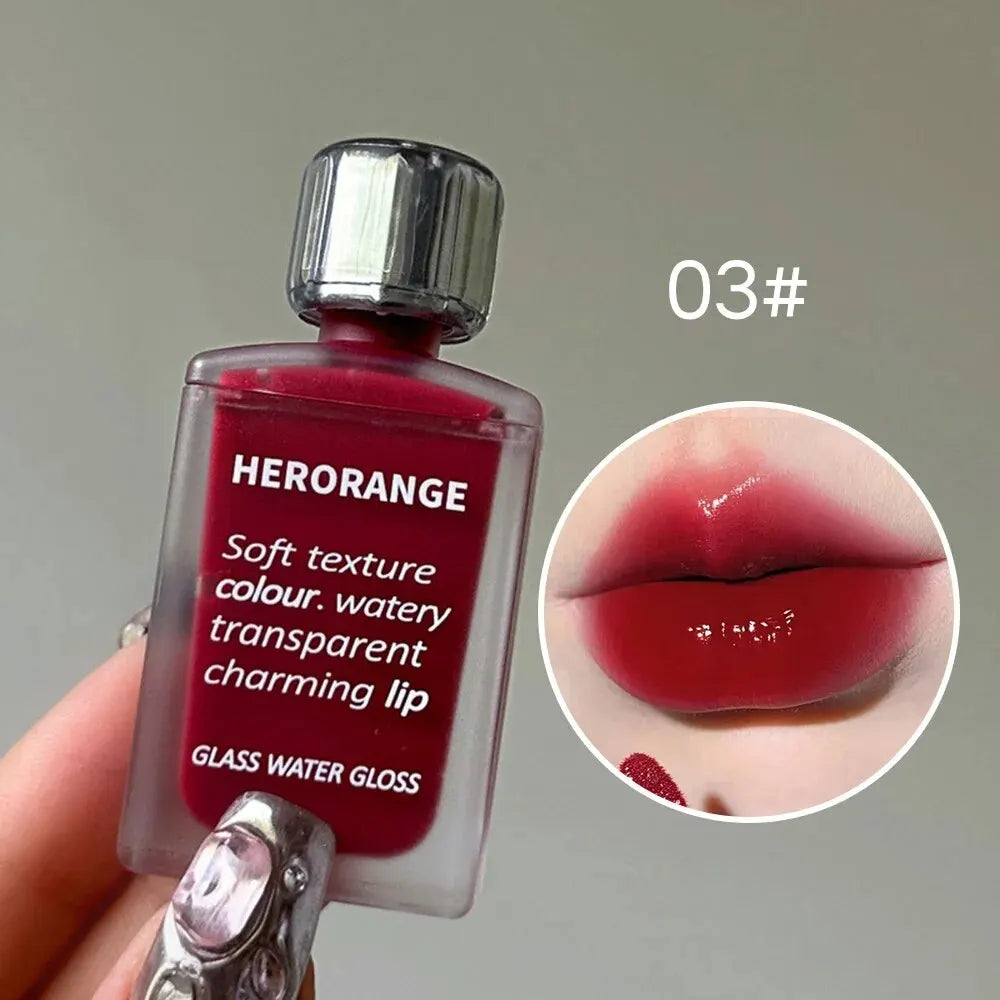 Lightly Glass Water Gloss Herorange Lip Glaze Mirror Moisturizing Plump Lips Not Easy To Stick To The Cup Long-Lasting Makeup - Tasawoq