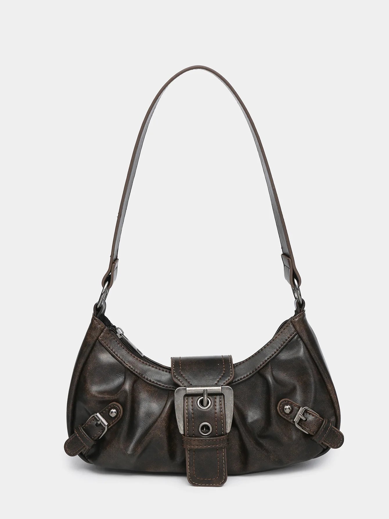 2024 spring hot selling Maillard style retro style small bag spicy girl Y2K wasteland style vintage leather shoulder armpit bag - Tasawoq