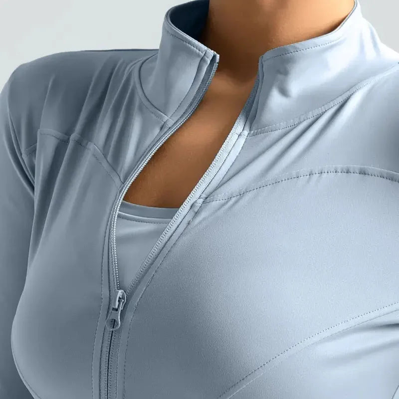 Women's Zip-Up Running Jacket Lightweight Stretchy Running Track Jacket with Thumb Holes, High Neck, Breathable Yoga Sportwear - Tasawoq