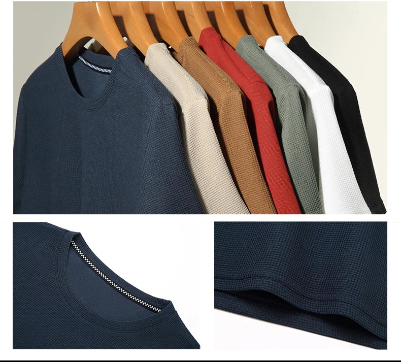 New Summer Waffle Round Neck Short Sleeved T-shirt for Men's Short Sleeved Top - Tasawoq
