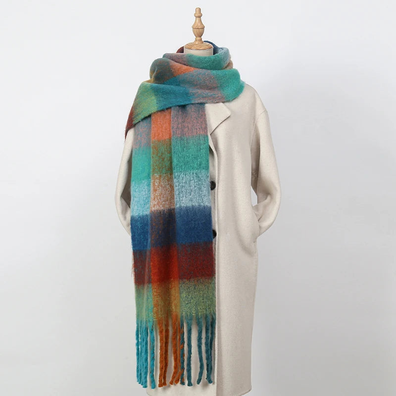 2025 Winter Thick Warm Scarf Women Cashmere Shawl and Wraps Pashmina Neckerchief Bufanda Female Rainbow Hairy Tessel Echarpe New - Tasawoq