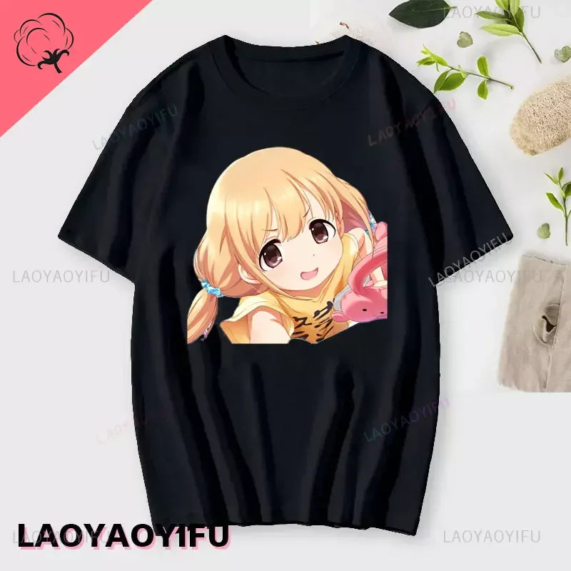 If You Work You Lose - Anzu Futaba Version T-Shirt 2024 New Kawaii Anime Cotton T-shirt Tees for Men Funny cartoon Otaku Tshirt - Tasawoq
