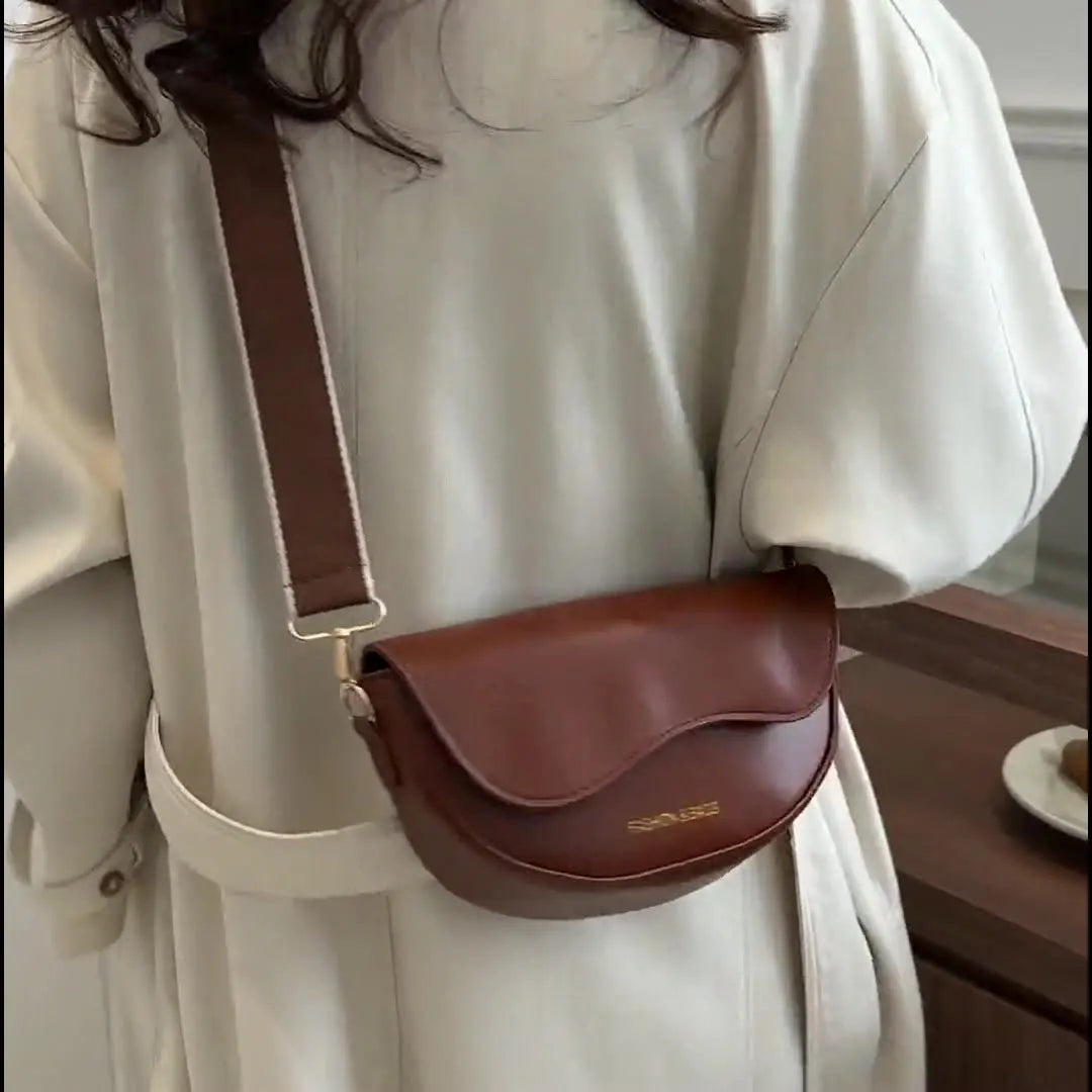 Women Vintage Solid Color Flap Small Saddle Shoulder Underarm Bag Fashion PU Leather Wide Strap Crossbody Bag Shoulder bag zwq - Tasawoq
