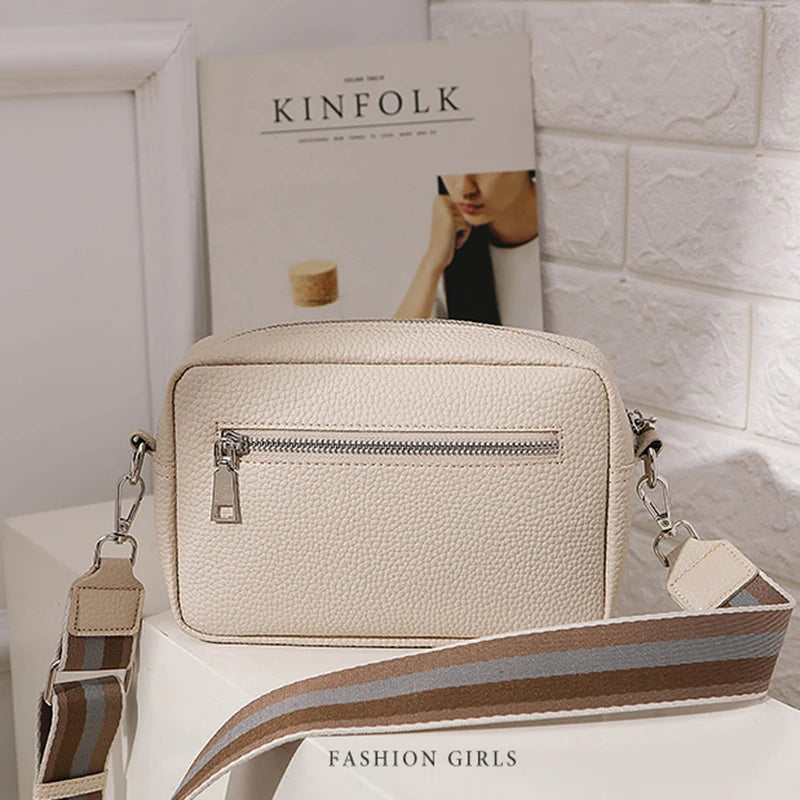 Fashion Hit Color Shoulder Bags for Women Female PU Leather Crossbody Messenger Bags Small Handbag Wide Strap Purse - Tasawoq