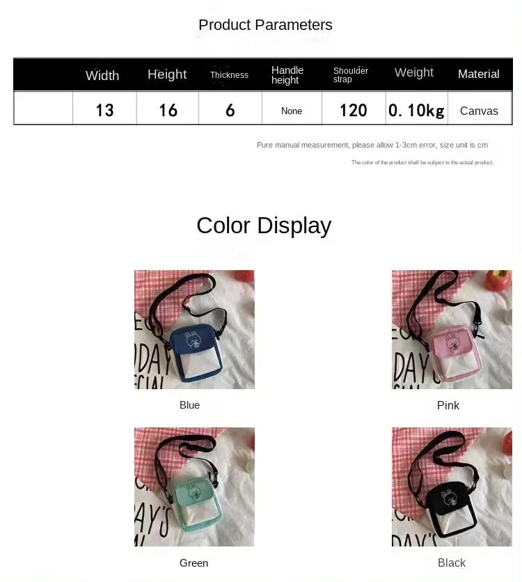 Cute Canvas One Shoulder Womens Bag Little Rabbit Korean Version Fashion Crossbody Bag Female Student Cotton Womens Handbag - Tasawoq