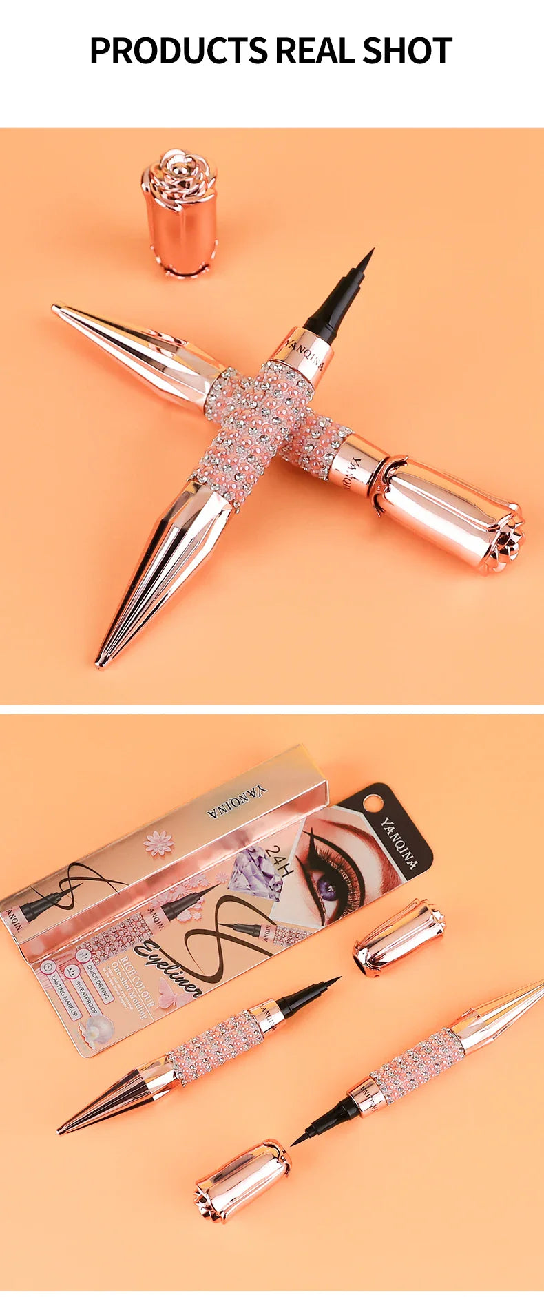 YANQINA Precision Liquid Eyeliner Pen - Long-lasting, Waterproof, Transfer-proof, Quick-Dry Black Eyeliner with Sparkling Design - Tasawoq