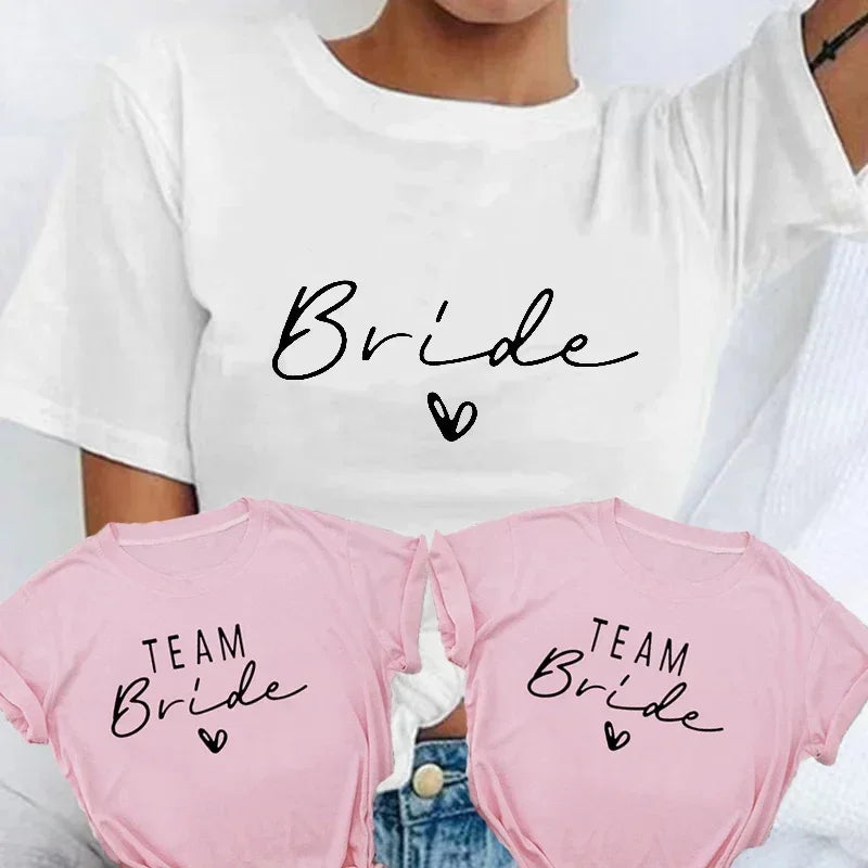 Women Cotton T Shirt Team Bride Bachelorette Party Shower Hen Party Bridesmaid Print T-Shirt 2024 Girls Wedding Female Tops - Tasawoq