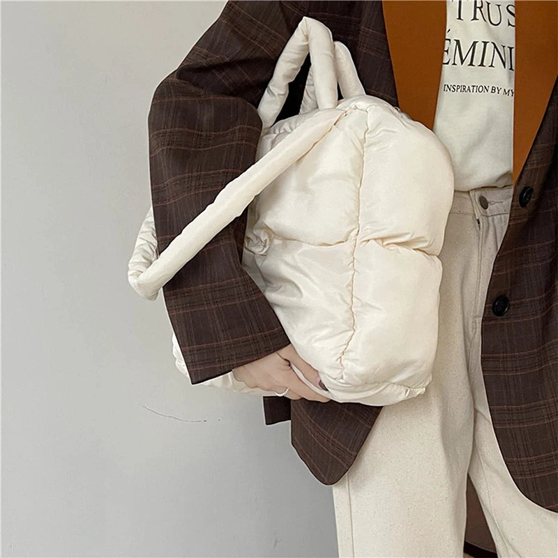 Women Retro Checkered Quilted Shoulder Bag Solid Color Winter Soft Handbags Soft Tote Handbags - Tasawoq