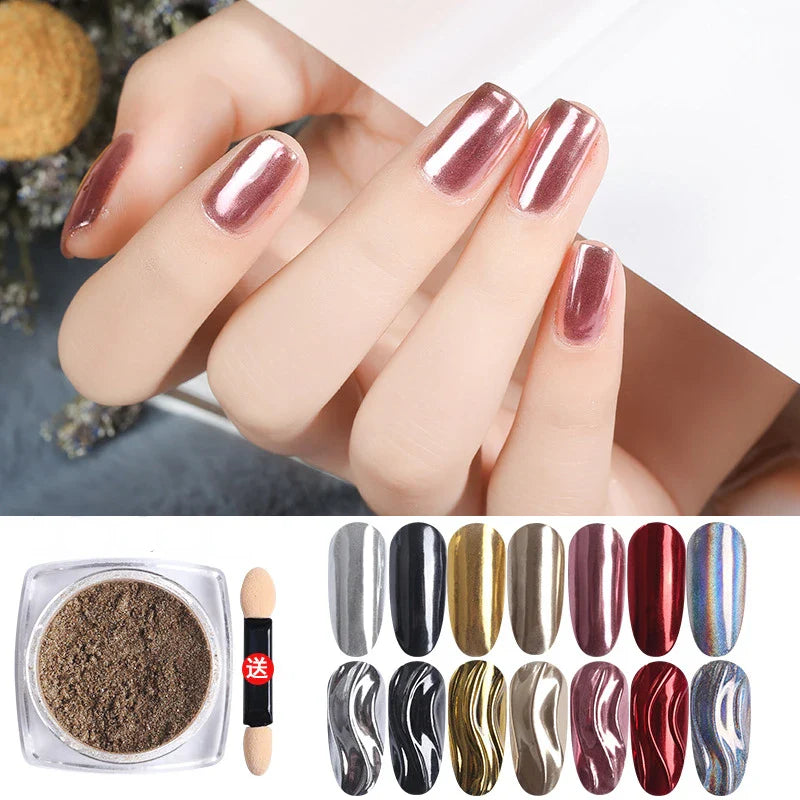 Nail Art Mirror Glitter Powder Rose Gold Silver Metallic Effect Nail Glitters For Nails UV Gel Polish Nails Chrome Pigment Decor - Tasawoq