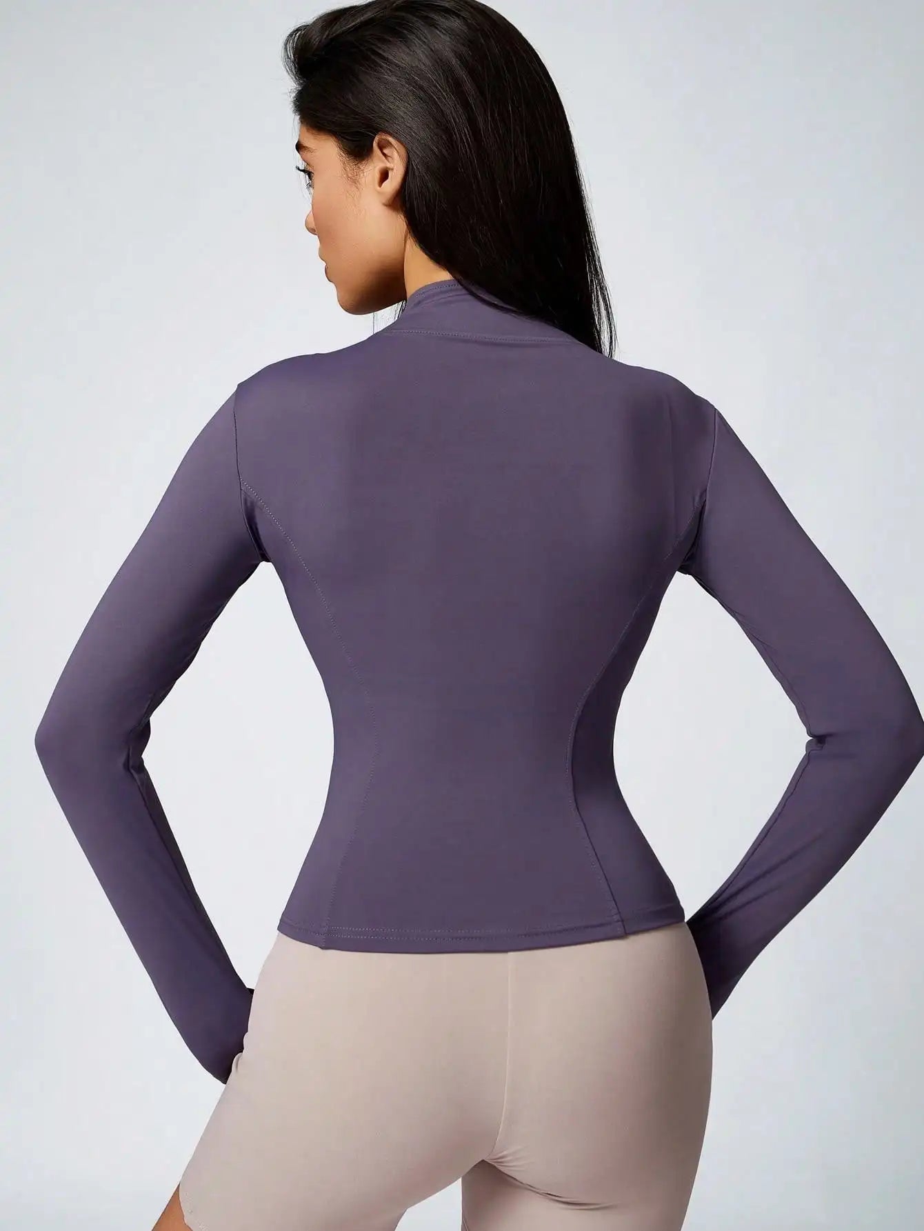 Women's Solid Color Zipper Turtleneck Sports Jacket, Long-Sleeved Sports Top, Gym Wear, Ladies' Sportswear for Indoor and Outdoo - Tasawoq