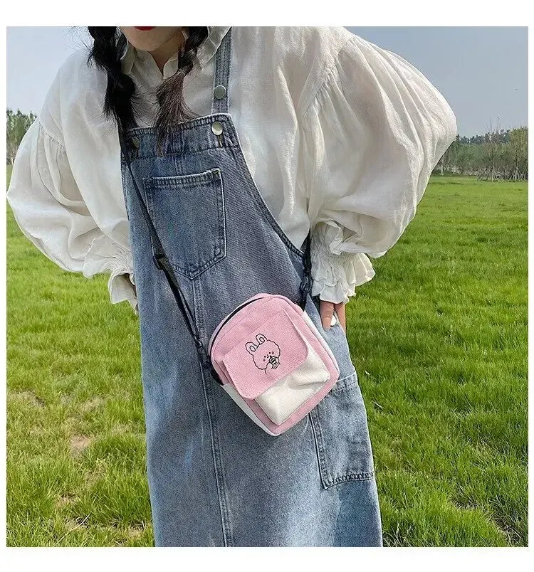 Cute Canvas One Shoulder Womens Bag Little Rabbit Korean Version Fashion Crossbody Bag Female Student Cotton Womens Handbag - Tasawoq
