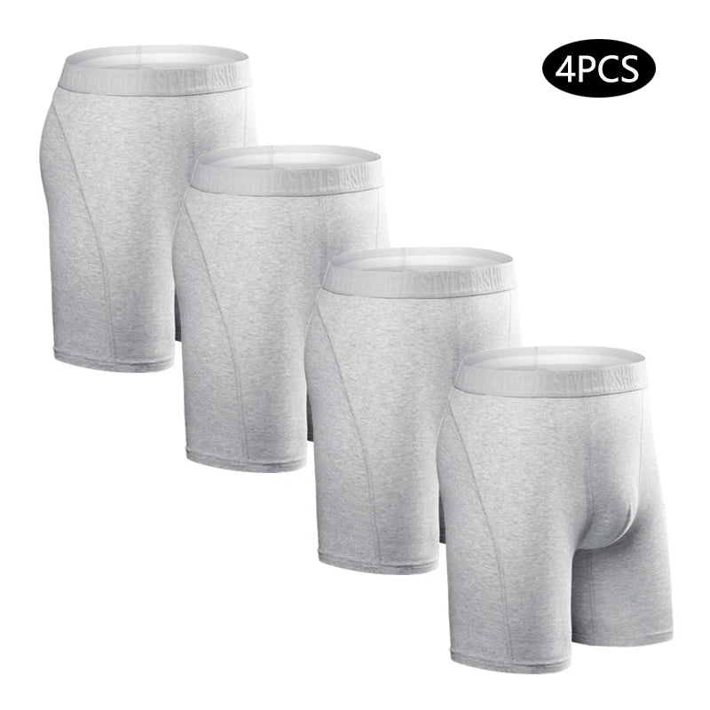 4pcs long boxers for men underwear plus size Men's panties sexy long leg underpants cotton Mens boxer shorts fashion male Trunk - Tasawoq